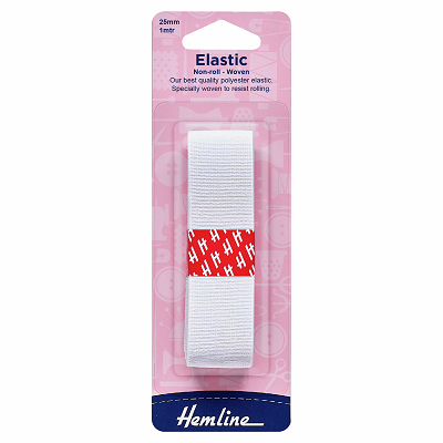 H630.25 Woven Non-Roll Elastic: 1m x 25mm: White